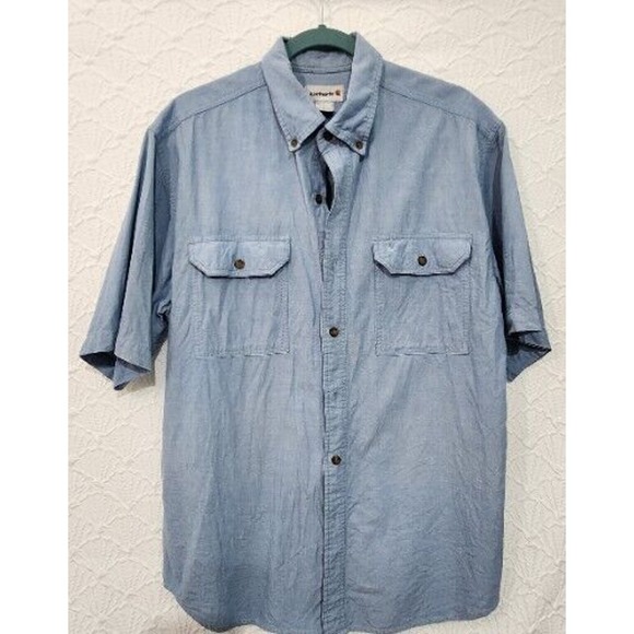 Carhartt Other - Carhartt Mens Large Blue Loose Fit Short Sleeve Button Up Western Workwear Logo